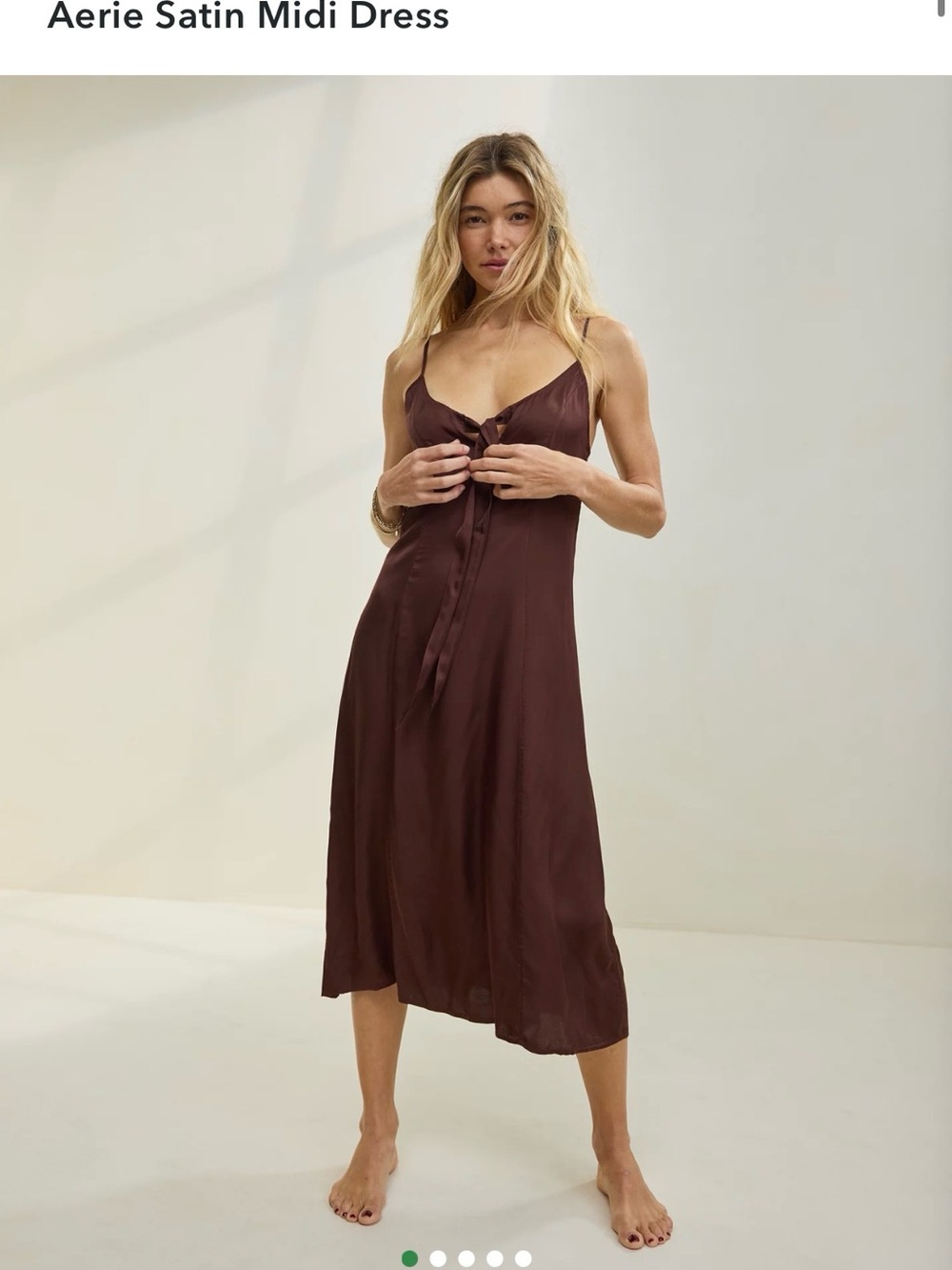 aerie Satin Midi Slip Dress - Chocolate Brown